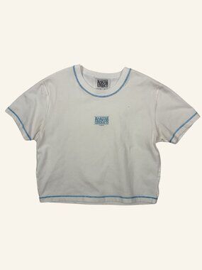 Marithe Francois Girbaud Crop Tee Size S White Blue Stitch